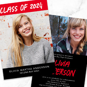 Trendig Red Black Photos Studenten Inbjudningar