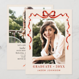 Trendig Red Bow Ribbon 2 PHOTO Studentfest Inbjudningar