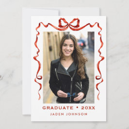 Trendig Red Bow Ribbon 2 PHOTO Studentfest Inbjudningar