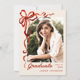 Trendig Red Bow Ribbon 5 PHOTO Studentfest Inbjudningar