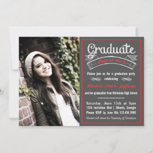 Trendig Red Chalkboard Typography Studenten Inbjudningar