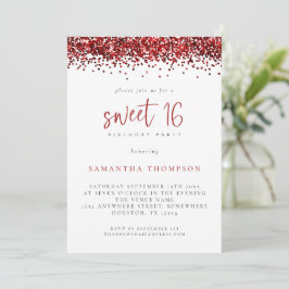 Trendig Red Glitter Sweet 16 Födelsedagsfester Inbjudningar