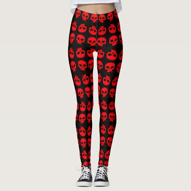 Trendig Red Grunge-Döskallar på svarta baljor Leggings (Framsida)