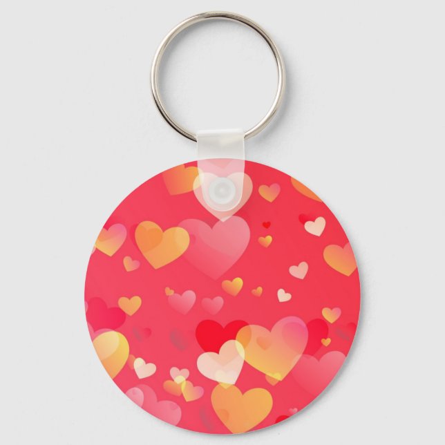 Trendig Red Heart Mönster Nyckelring (Framsida)