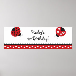 Trendig Red Ladybug Birthday Banner Sign Poster