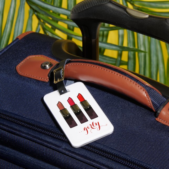 Trendig Red Lipstick Trio Girly Luggage Tag Bagagebricka (Framsida Insitu 1)