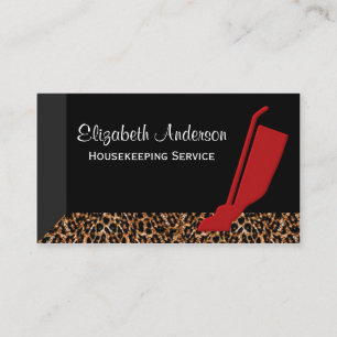 Trendig Red Vacuum Leopard Houseservation Service Visitkort