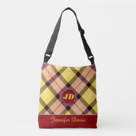 Trendig Red Vax Monogram Script Namn Tartan Play Axelväska
