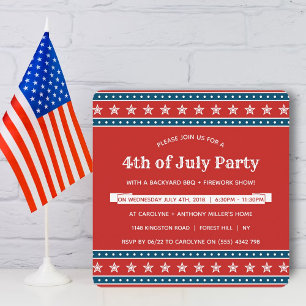 Trendig Red, White & Blue 4 juli Party Inbjudningar