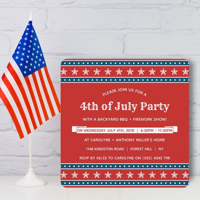 Trendig Red, White & Blue 4 juli Party Inbjudningar (Skapare uppladdad)