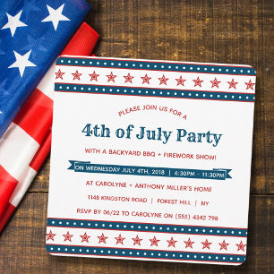Trendig Red, White & Blue 4 juli Party Inbjudningar