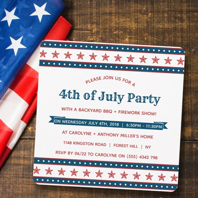 Trendig Red, White & Blue 4 juli Party Inbjudningar (Skapare uppladdad)