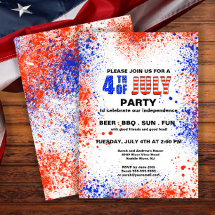 Trendig Red, White & Blue 4 juli Party Inbjudningar