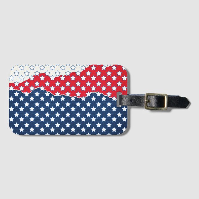 Trendig Red White & Blue Stars America Mönster Bagagebricka (Framsida horisontal)