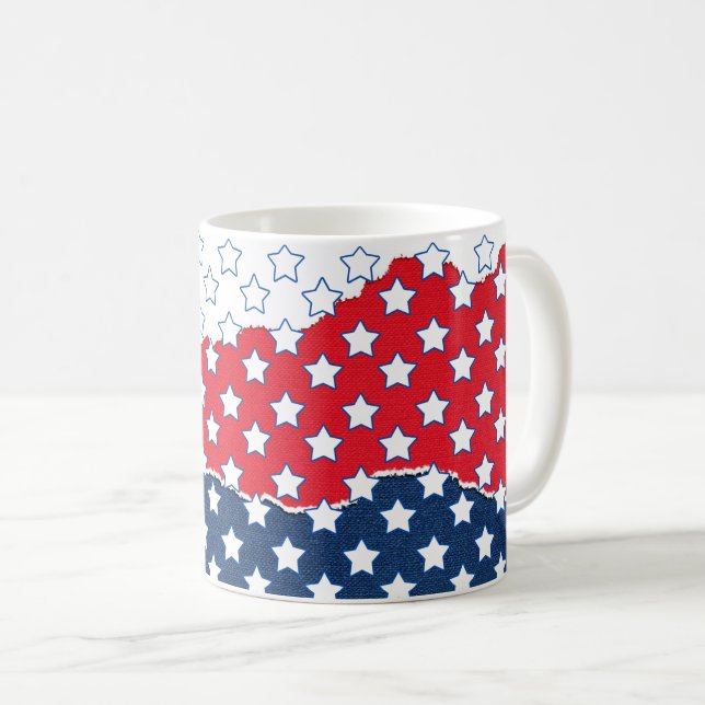 Trendig Red White & Blue Stars America Mönster Kaffemugg (Framsida höger)