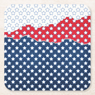 Trendig Red White & Blue Stars America Mönster Underlägg Papper Kvadrat