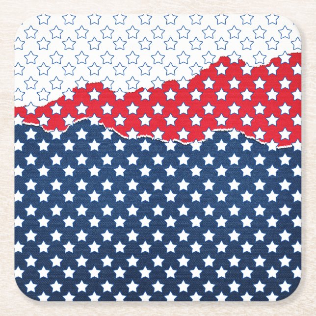 Trendig Red White & Blue Stars America Mönster Underlägg Papper Kvadrat (Framsidan)