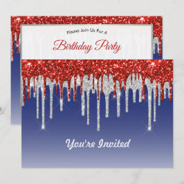 Trendig Red White och Blue Glitter Drives Birthday Inbjudningar