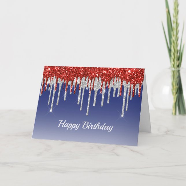 Trendig Red White och Blue Glitter Drives Birthday Kort (Framsida)