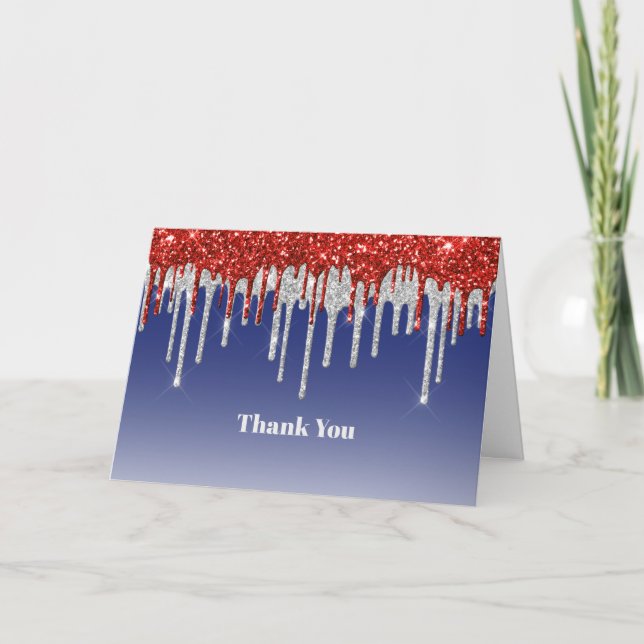 Trendig Red White och Blue Glitter Drives Tack Kort (Framsida)
