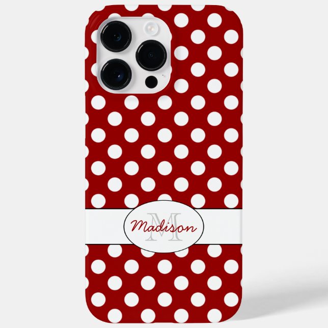 Trendig Red White polka dots Monogram (Baksida)