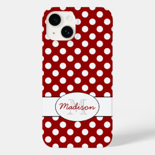 Trendig Red White polka dots Monogram