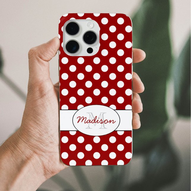 Trendig Red White polka dots mönster Monogram (Skapare uppladdad)