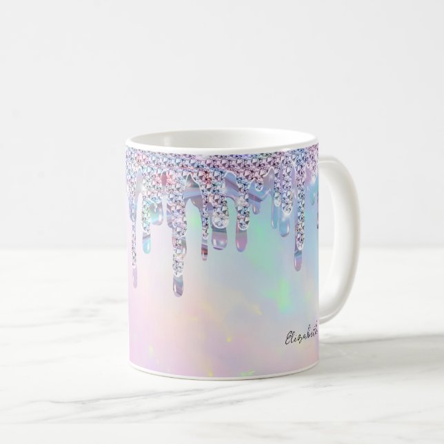 Trendig regnbåge glitterdropar Holografisk Kaffemugg (Framsida höger)