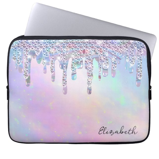 Trendig regnbåge glitterdropar Holografisk Laptop Fodral (Framsidan)