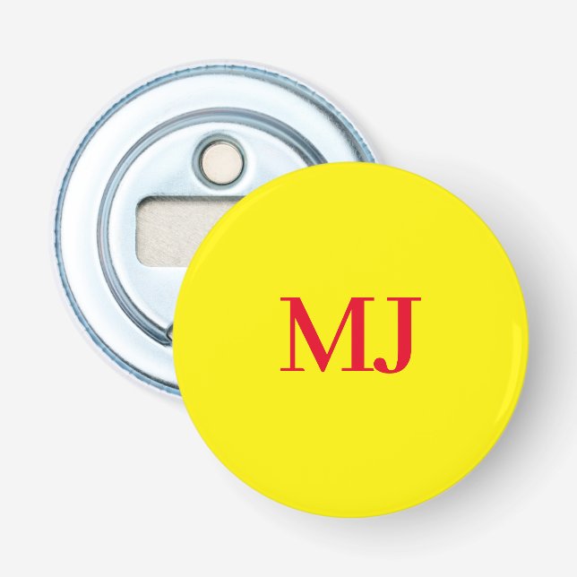 Trendig: ren, enkel gult röd monogram initialer flasköppnare (Framsidan)