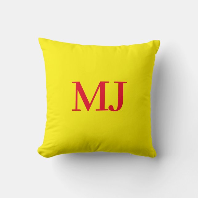 Trendig: ren, enkel gult röd monogram initialer kudde (Framsida)