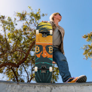 Trendig Retro Bitcoin Ögon Skäggig Man Mini Skateboard Bräda 18,5 Cm