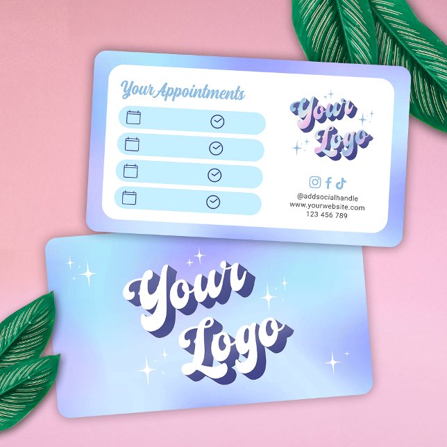 Trendig Retro Blå Hår Spa Lash Skönhetssalong Logo Tidsbeställning Kort (Skapare uppladdad)