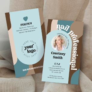 Trendig Retro Blue & Taupe Nail Artist ManicuURE Visitkort