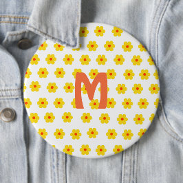 trendig Retro Daisys Gula blommor monogram Knapp