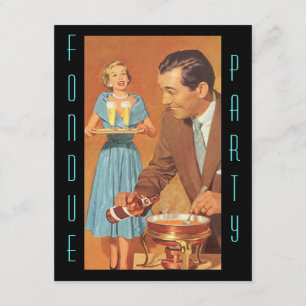Trendig Retro Fondue Fest Tema Inbjudningar