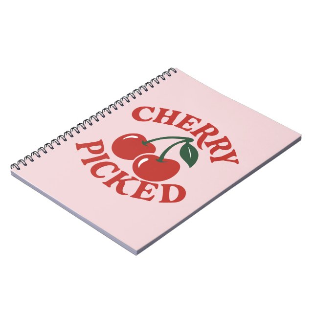 Trendig Retro Fruktgrafik Rosa med Körsbär Anteckningsbok (Vänstra Sidan)