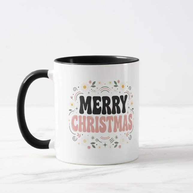 Trendig Retro Groovy God Jul Mugg, Blommig Ho Mugg (Vänster)