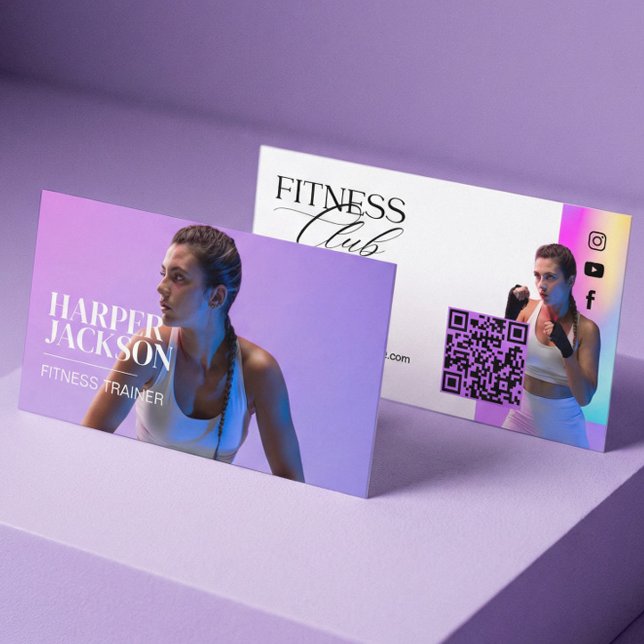 Trendig Retro Iridescent Tränings Influencer Foto Visitkort (Trendy Retro Iridescent Fitness Influencer Photo Business Card)