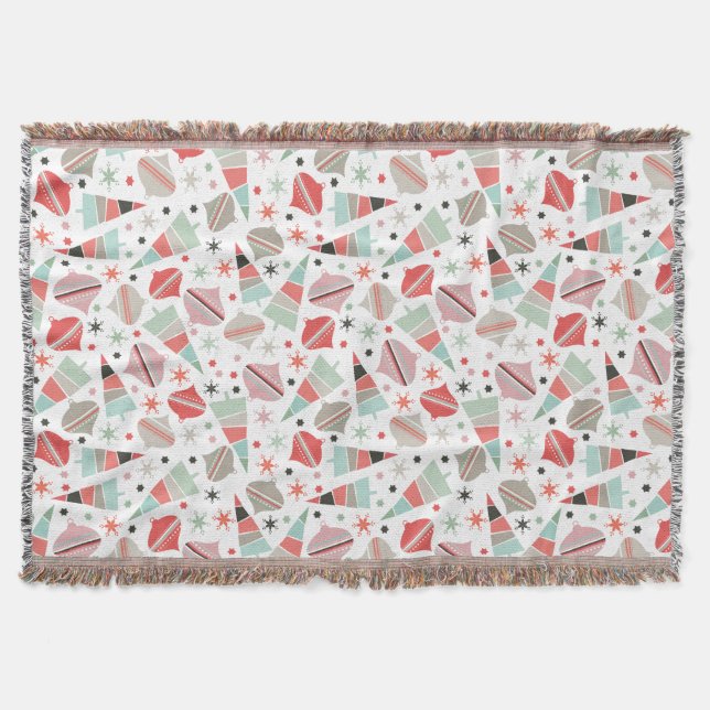 Trendig Retro Julgran och Ornaments Mönster Filt (Framsidan)