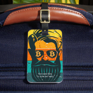 Trendig Retro Personlig Bitcoin Ögon Bearded Man Bagagebricka