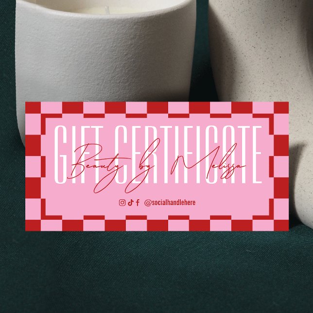 Trendig Retro Rosa & Röd Spa Salong Presentkort (Skapare uppladdad)
