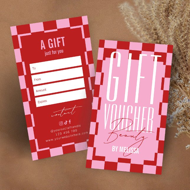 Trendig Retro Rosa & Röd Spa Salong Presentkort Visitkort (Skapare uppladdad)