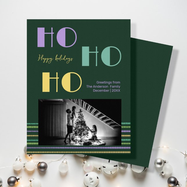 Trendig Retro stil grönt HO-HO-HO Julkort (Skapare uppladdad)