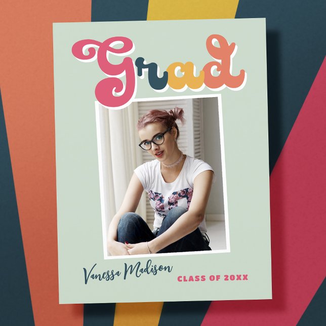 Trendig Retro Stil Vintage Studenten 1-foto Vykort (Skapare uppladdad)