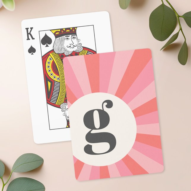 Trendig retro sunburst minimum mongram rosa kräm casinokort (Trendy retro sunburst minimal monogram pink cream poker cards)