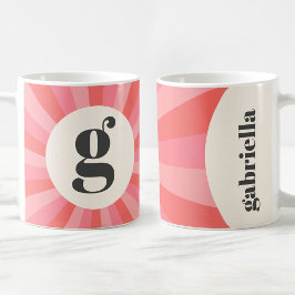 Trendig retro sunburst minimum mongram rosa kräm kaffemugg