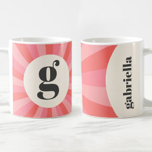 Trendig retro sunburst minimum mongram rosa kräm kaffemugg