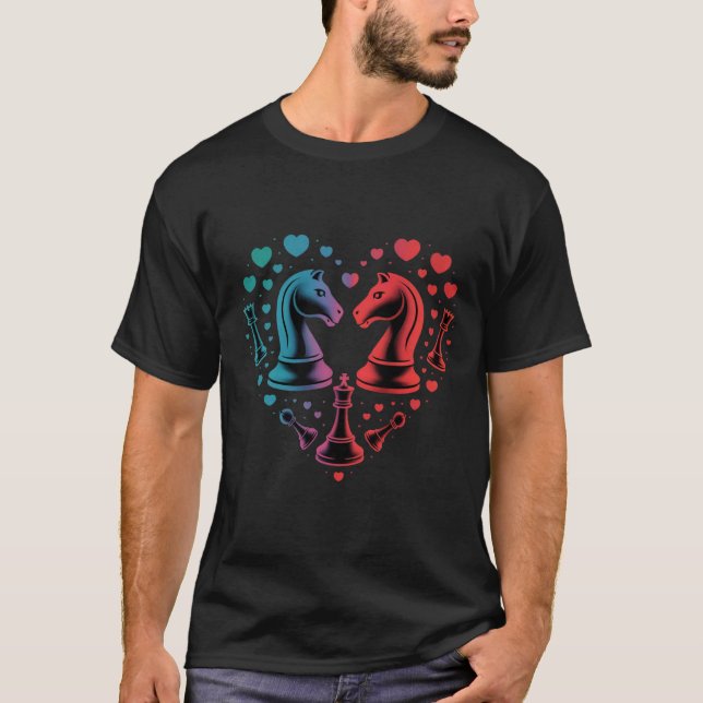 Trendig riddare Schackpjäser Hjärta Form           T Shirt (Framsida)