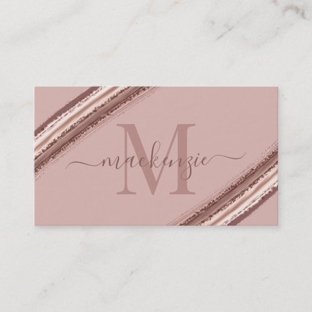 Trendig Ro Gold Foil Copper Brush Monogram Visitkort (Framsida)